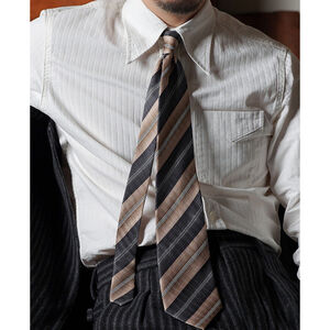 1920s Point Collar Jacquard Textured Dobby Shirt Annual Ring XL